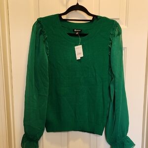 Versona Emerald Green Blouse with Sheer Sleeves Romantic sz large